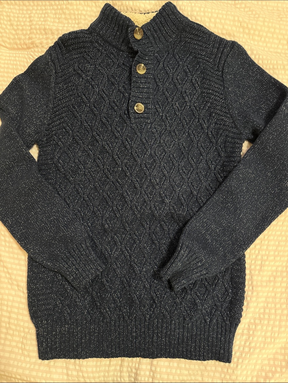 Boys sz Large 12/14 Cat & Jack Navy 3 Button Cable Knit Sweater
